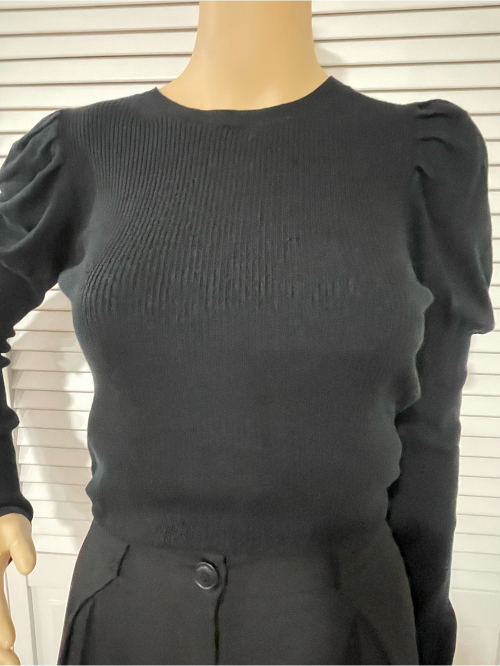 J. Crew Black Puff-Sleeve Knit Top - Women's